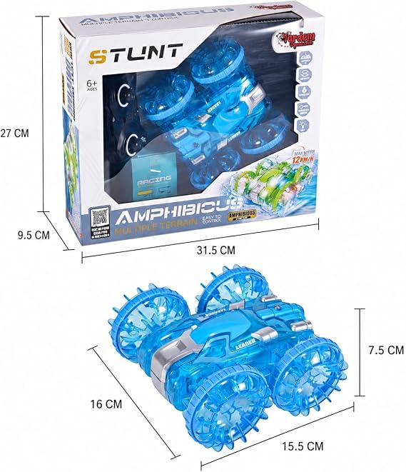 Vardem Uzaktan Kumandalı Full Fonksiyon 2.4G Şarjlı Işıklı Amfibi Akrobat Araba, Su ve Kara Kullanımına Uygun RC Stunt Araç, Çift Yönlü Kumandalı Oyuncak Araba SYR-666-802 (MAVİ)
