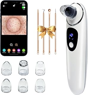 2026 Pore Vacuum with Camerafor, USB Rechargeable Blackhead Remover Vacuum,3 Levels Adjustable Pore Vacuum Blackhead Remover, 6 Suction Heads,Face Vacuum Pore Cleanser for Women & Men-White