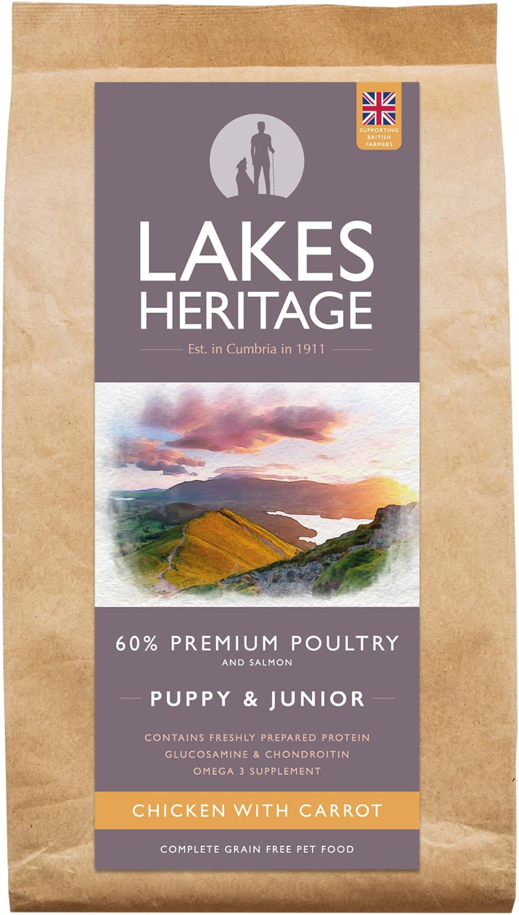 60% Premium Chicken & Carrot, Grain-Free Puppy Food, Omega 3 Supplement, Supports Digestive Health 12KG