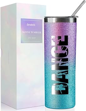 Onebttl هدايا راقصة للفتيات، المراهقين، لها - الرقص - 20 oz/590 ml الفولاذ المقاوم للصدأ معزول بريق نحيف بهلوان مع القش، غطاء - هدايا الرقص تحت عنوان للنساء - الأرجواني الأزرق التدرج