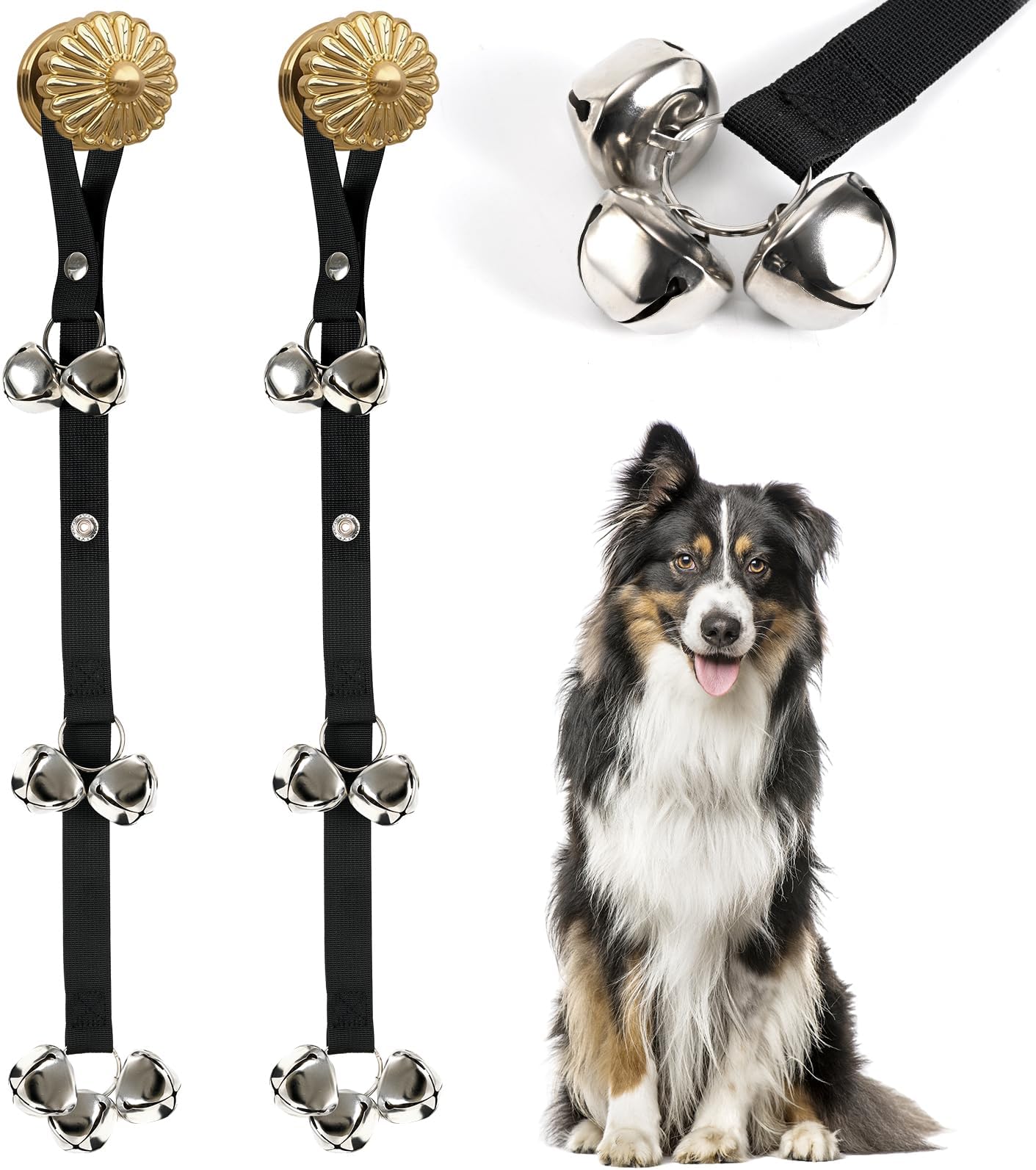 Pack of 2 Upgraded Puppy Bells Doorbells for Door Knob, Dog Bells for Potty Training-Louder Jingle, Bigger Bells for Puppies Pep Doggy Canine Pooch Pet Hound Cat, Cool Unique Gift for Dog Lover