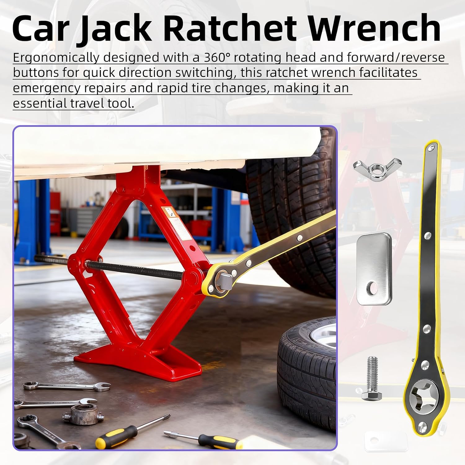Universal Car Jack Tool Kit - Heavy Duty Scissor Jack Handle with Lug Wrench, Extension Bar & Storage Bag | Complete Tire Changing Set for Cars | Emergency Roadside Assistance for Drivers & Travelers