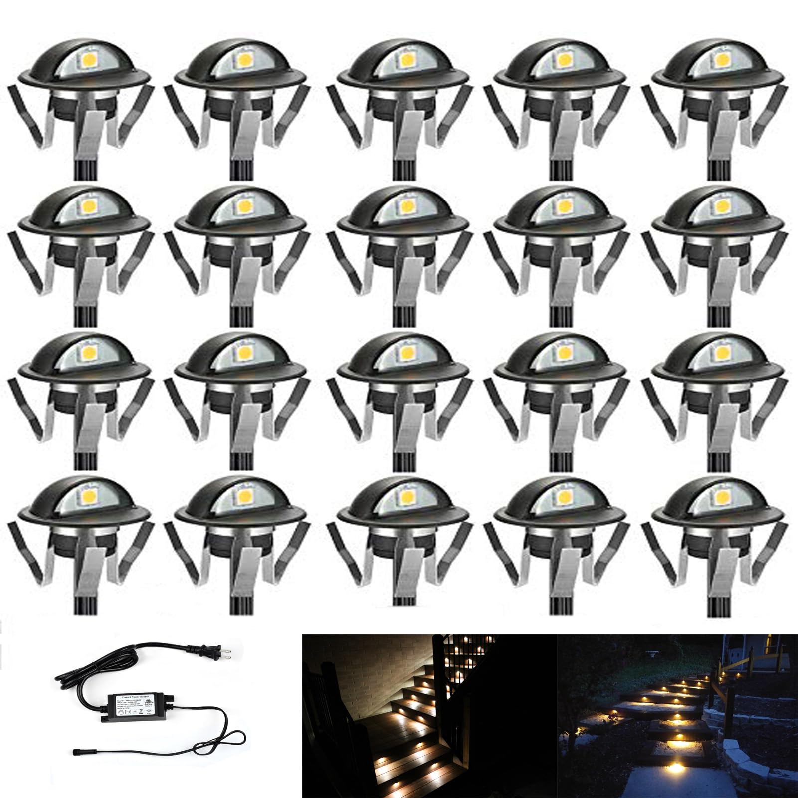 FVTLED Pack of 20 Warm White Low Voltage LED Deck Lights kit Φ1.38 Outdoor Garden Yard Decoration Lamp Recessed Landscape Pathway Step Stair Warm White LED Lighting, Black