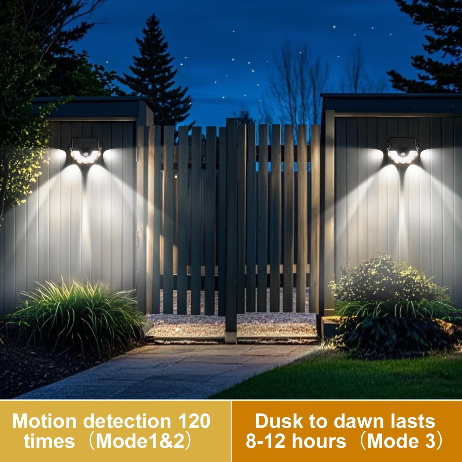 2-in-1 Solar Fence Lights, 270° Wide-Angle Illumination, Motion Sensor Outdoor Lights, 3 Modes, 54 LEDs White Light & 4 LEDs Warm Light, Dusk to Dawn Step Light for Yard, Pathway, Porch, 6 Pack