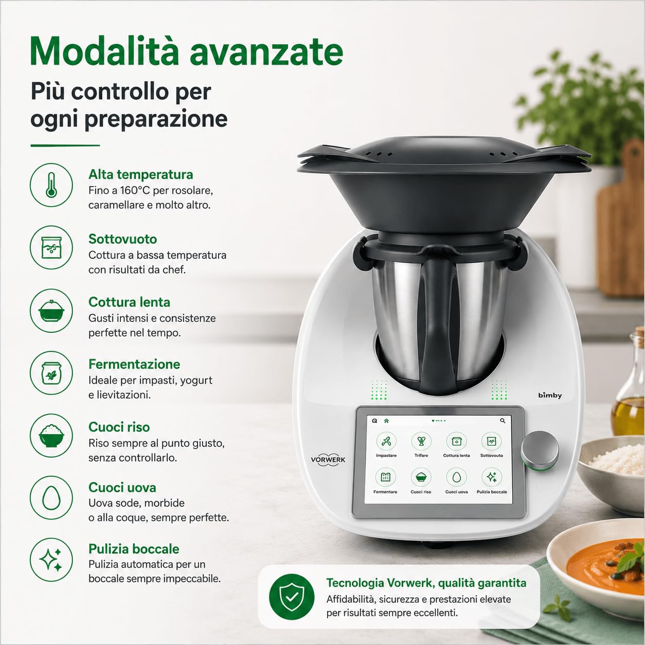 VORWERK BIMBY TM6 ORIGINALE – Robot da Cucina Multifunzione con Display Touch, Cookidoo® Integrato, Varoma e Cottura Guidata – Assistenza e Garanzia incorporate (Rigenerato Come Nuovo)
