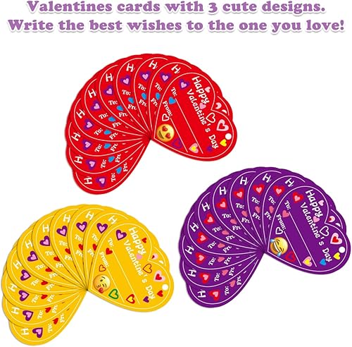 Miniatura 4 de Tarjetas de regalo para el día de San Valentín para niños, 30 paquetes de tarjetas de San Valentín con corazones rellenos con emoticonos, llaveros