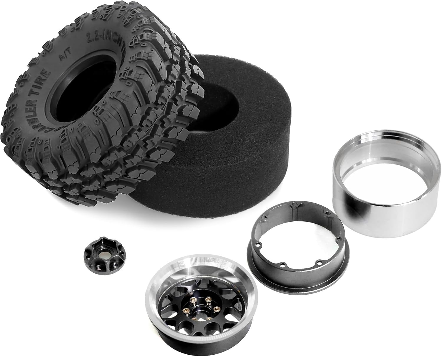 STMU 2.2'' RC Rubber Crawler Rock Tires OD 136mm/5.3'' with Foam Insert for 1/8 1/10 RC Crawler Car SCX10 TRX4 TRX6 GEN7/8 2.2'' Beadlock Rims (Black)