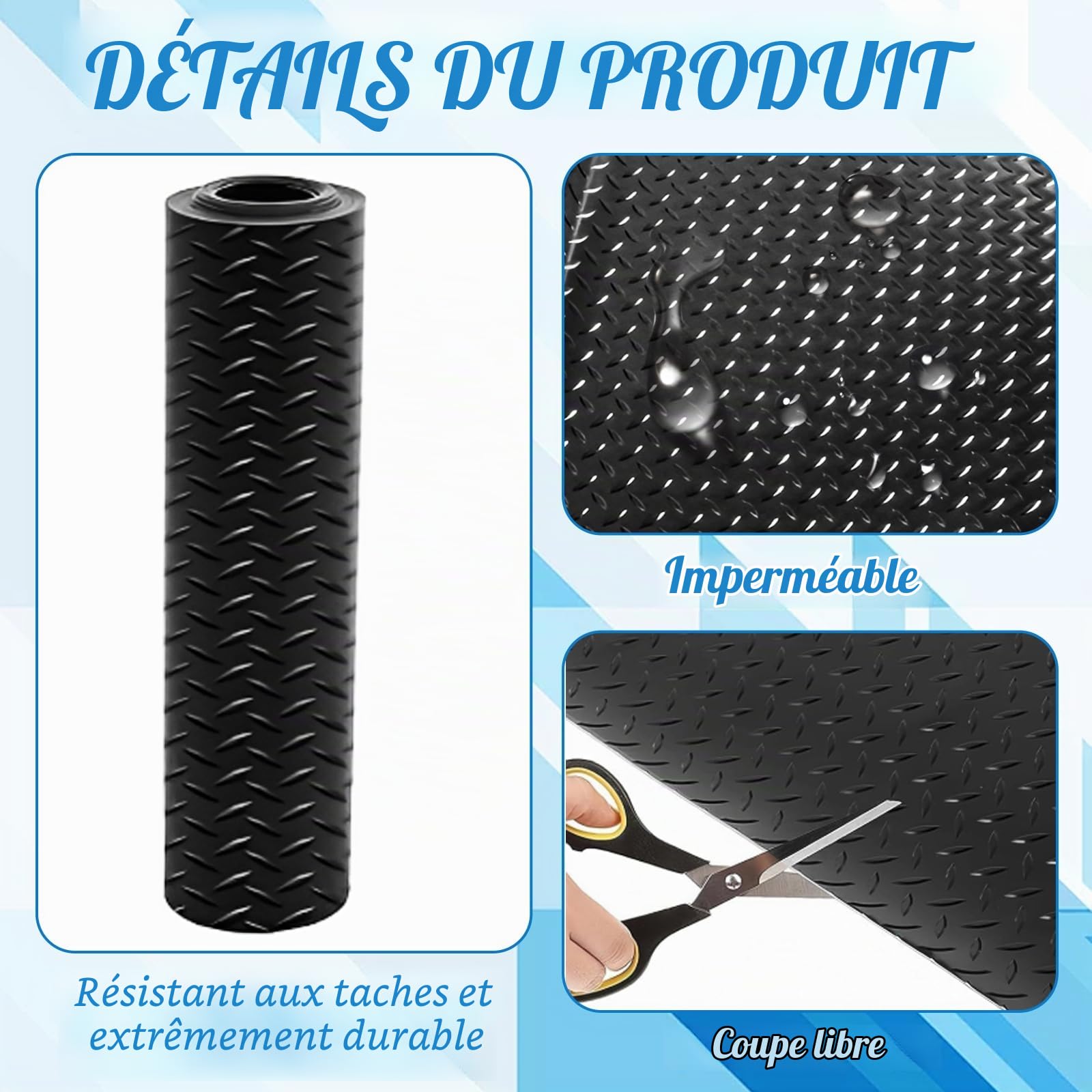 DAJAVE 300 x 150 cm - Tapis de protection en caoutchouc - Vendu au mètre - 1,5 mm - Pour garage | Tapis de sol de garage en caoutchouc antidérapant avec picots pour cave, atelier