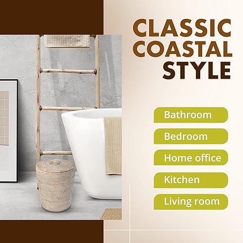 Miniatura 4 de Kouboo La Jolla Rattan Round Waste Basket with Lid & Plastic Insert, 2 Gallon Woven Wastebasket & Home Decor, Honey Brown & 1030055 La Jolla Rattan
