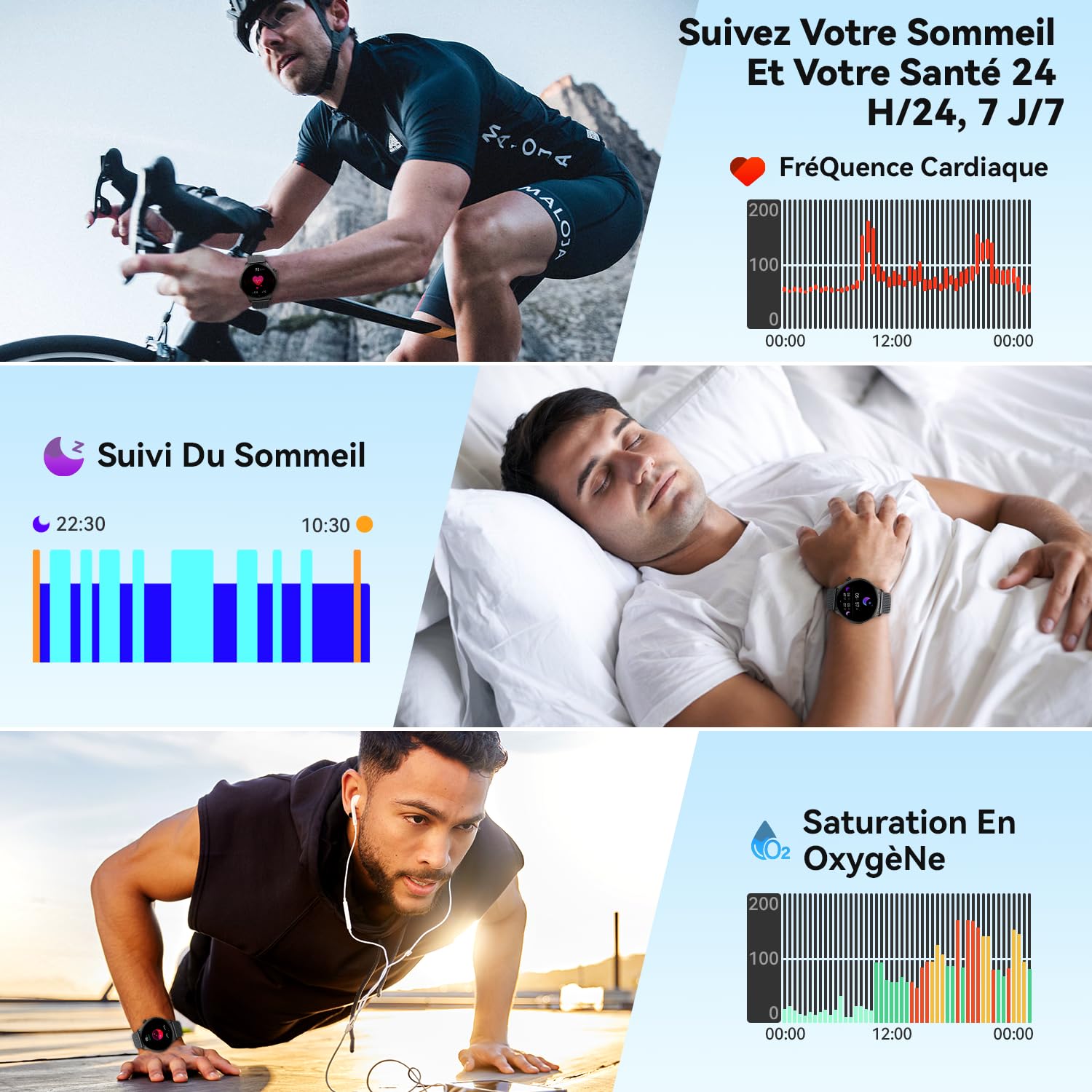 Montre Connectée Homme Femme Smartwatch: Etanche Fitness Smart Watch avec Appel Bluetooth Fréquence Cardiaque Spo2 Sommeil Moniteur 120+ Modes Sport Podomètre Montre Intelligente pour Android iOS