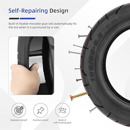 Miniatura 4 de ulip Paquete de 2 neumáticos de vacío 10055-6.5 de 11 pulgadas con pegamento vivo integrado reparable para Dualtron Ultra2 THUNDER II Kaabo Wolf