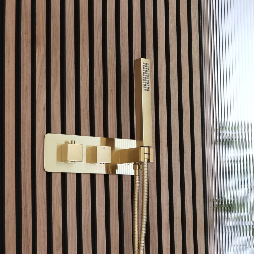 Milano Lyra Thermostatic Mixer Valve Hand Shower Handset - Brushed Brass