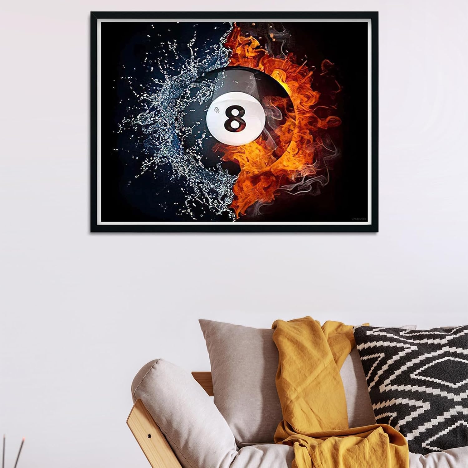 Hot Billiard in Fire Water 5D DIY Diamond Painting Kits for Adults Diamond Arts Paint by Number Kits Great for Home Wall Decor Gift 12x16 inch