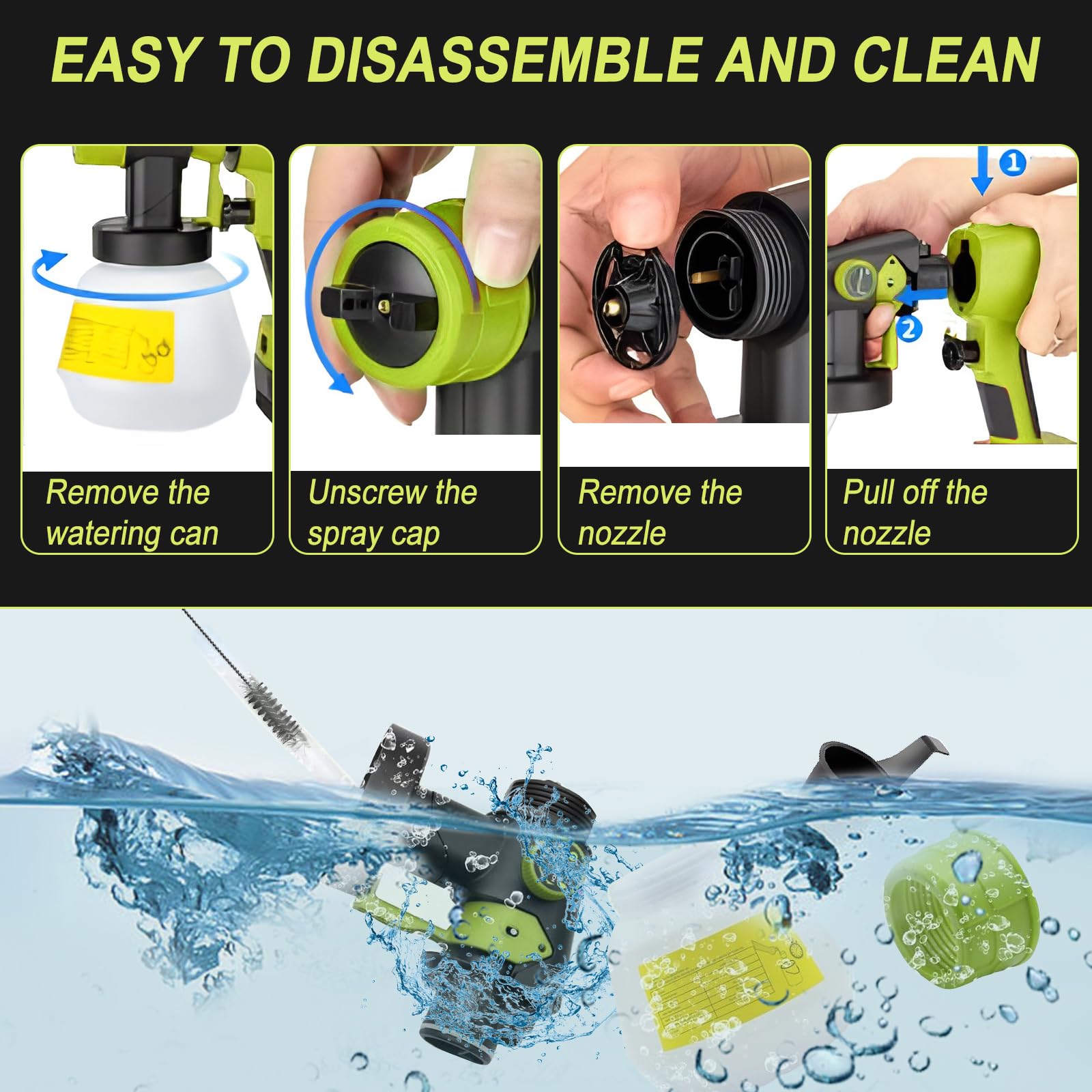 Sistema de pulverización recargable compatible con batería Ryobi de 18 V, pistola de pulverización de pintura eléctrica, pistola de pintura portátil con 4 boquillas, 3 patrones, contenedor de pintura
