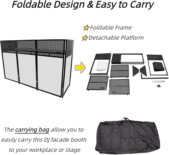 Portable DJ Facade Booth Foldable DJ Controller Stand Studio Booth DJ Table DJ Stand with Carrying Bag Aluminum Frame Booth DJ Display Rack for Bars Music Festivals Studios KTVs