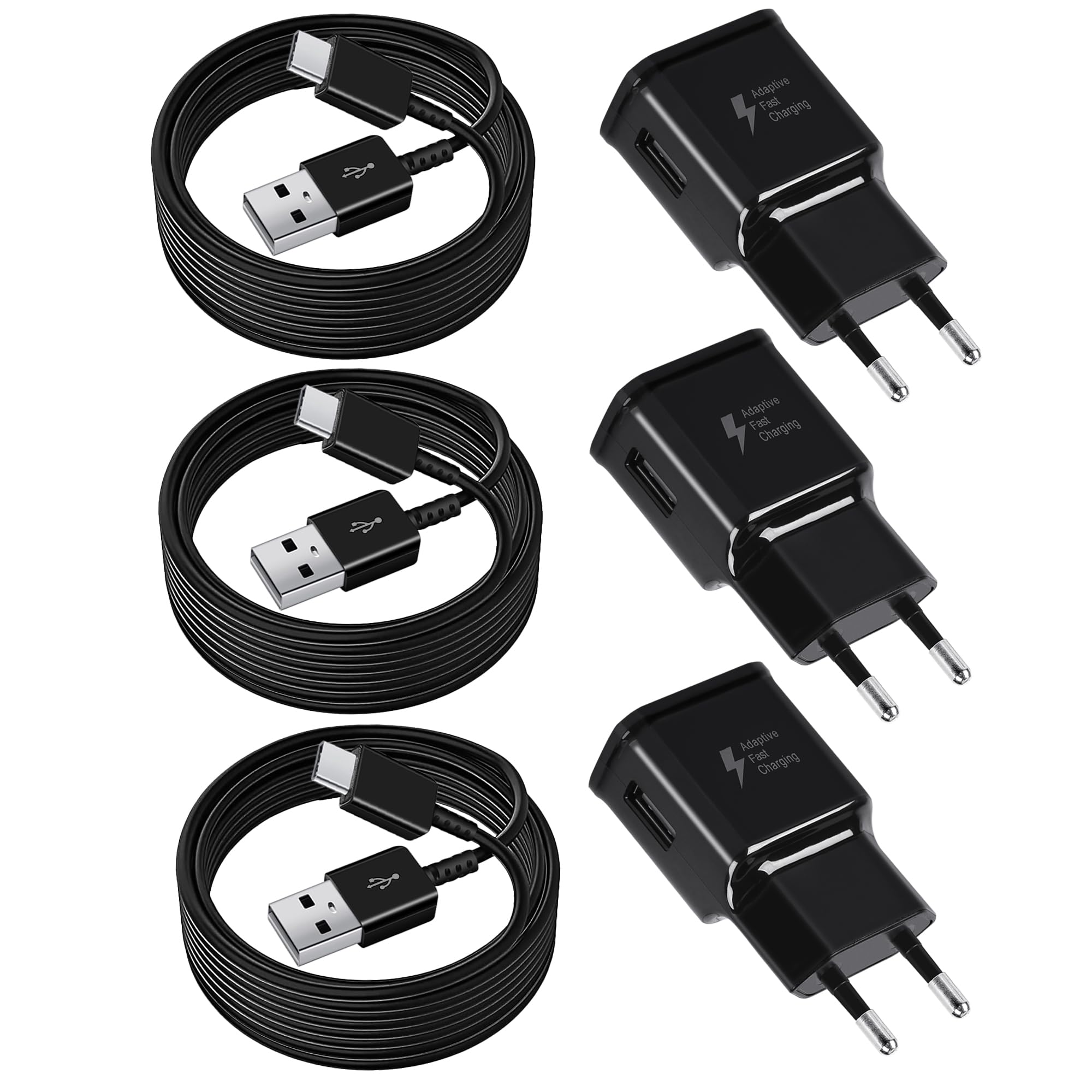 3er Pack USB Ladegerät mit Ladekabel USB C Schnellladekabel für Samsung Galaxy A16 A15 A14 A13 A05s A56 A55 A54 A53 A52S A40 A36 A35 A34 A33 A25, S8 S9 S10 S20, Schnellladegerät Netzteil Stecker