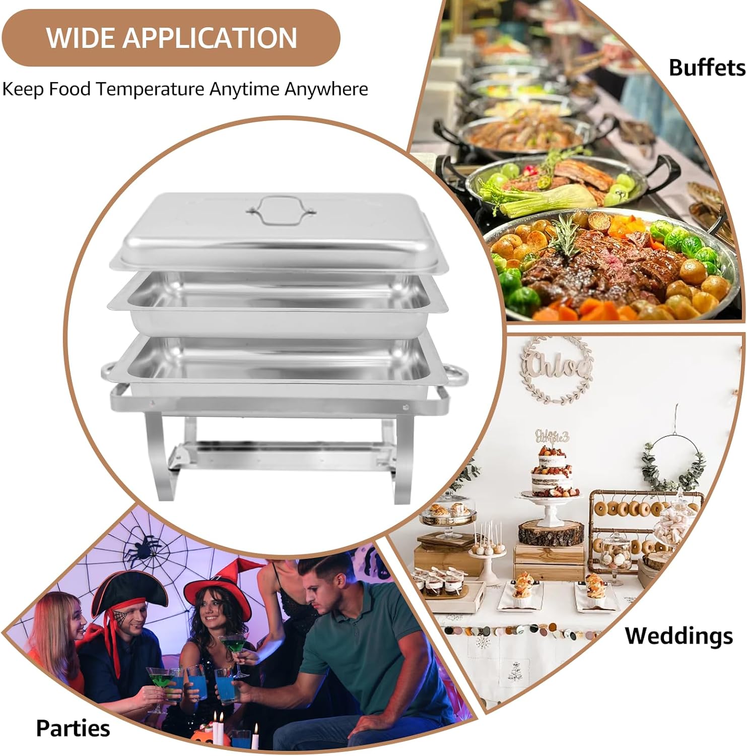 8QT Chafing Dish Buffet Sets, Stainless Steel Chafing Dish with Full Size Food Pan, Heating and Cooling Chafing Dish Complete Sets for Any Birthday Christmas Day (4 Pack)