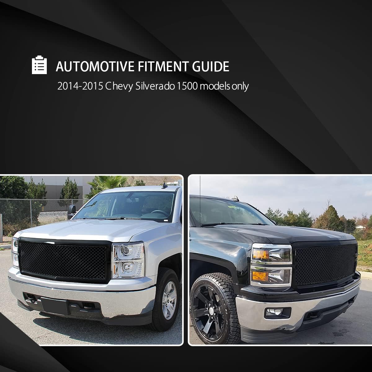 Autozensation Compatible with Chevy Silverado 1500 2014-2015, Black Abs Bentley Style Mesh Bumper Grille