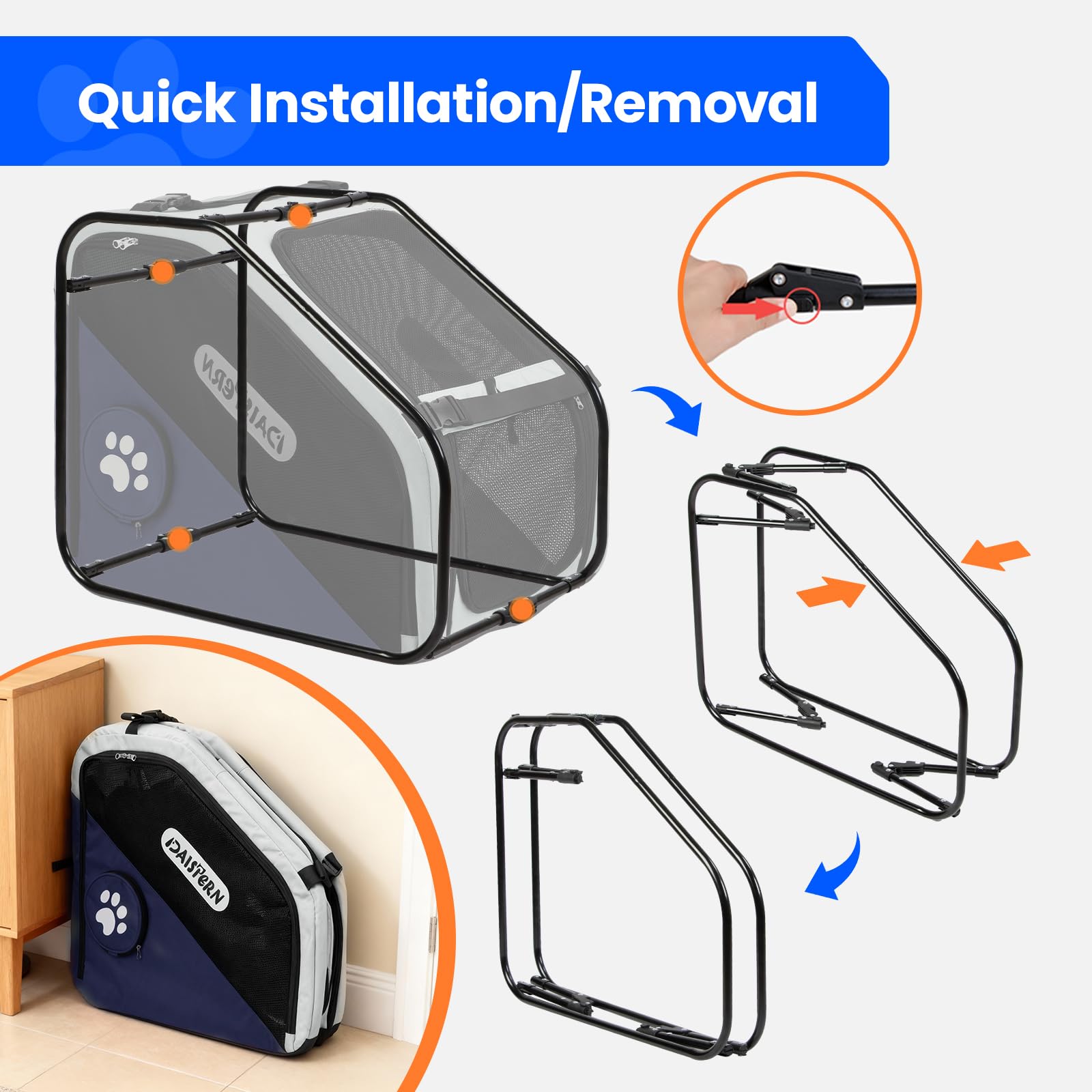 Faltbare Hunde Transportbox für Auto & Reisen, Tragbare Softbox für kleine & mittelgroße Hunde, 1-Minuten-Schnellfold, Robustes Metallgestell, Atmungsaktive Netzfenster & Komfortzugang, Blau