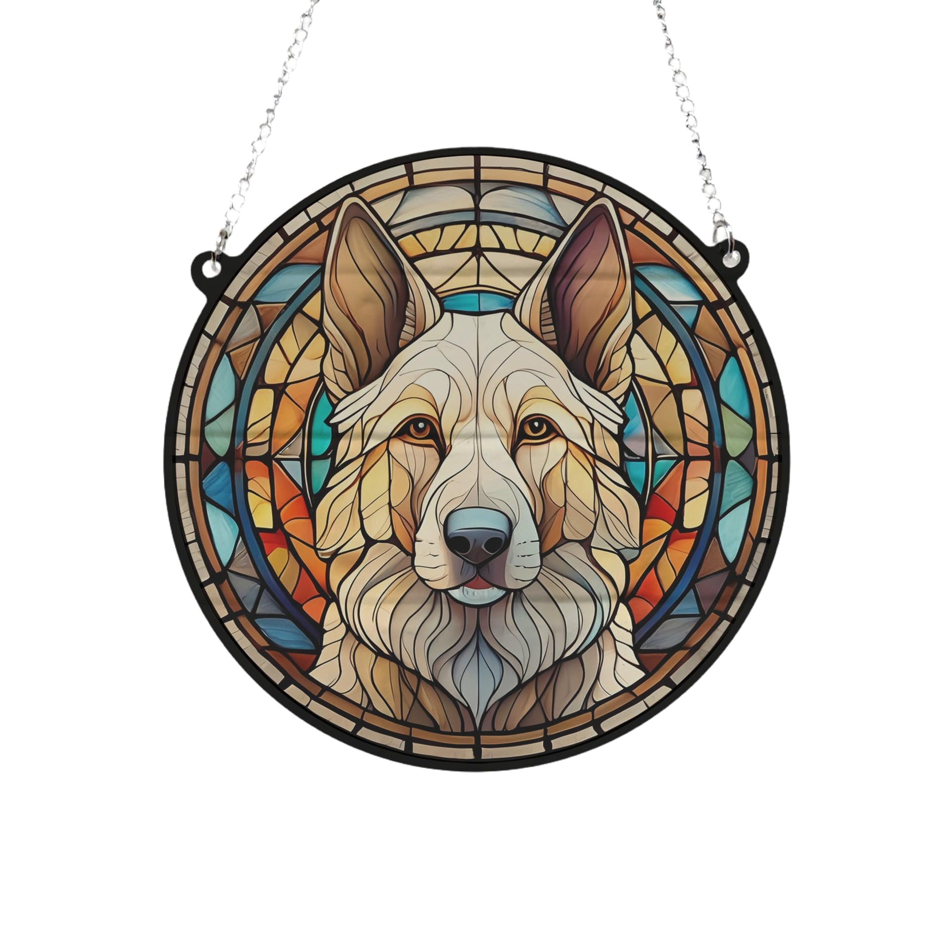 German Shepherd White Stained Glass Effect Suncatcher Gift for Dog Lovers - 19cm
