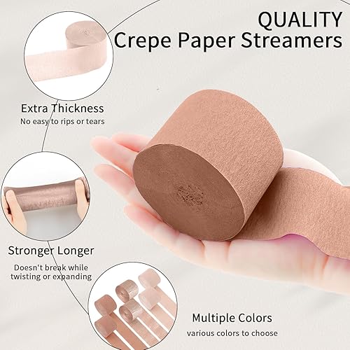 Miniatura 3 de Serpentinas de papel crepé, 6 rollos de papel crepé de 492 pies, paquete de 6 serpentinas metálicas de color rosa dorado rosa polvoriento para