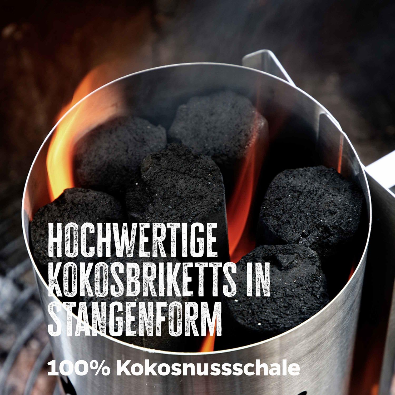 Grillfürst Kokosbriketts in Stangenform 10 kg - Briketts aus Kokosnussschalen für eine extra Lange Grilldauer, aus 100% Kokosschalen