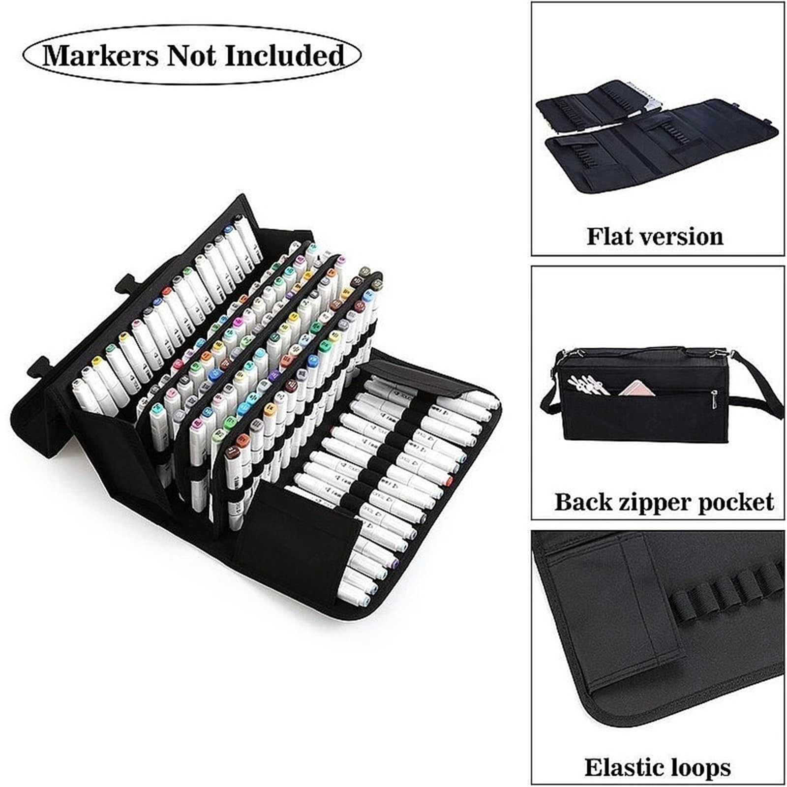 Aufbewahrungsbox für Markierungsstifte 120 Slot Große Kapazität Faltbare Marker Stift Fall Art Marker Stift Tasche Lagerung Tasche Langlebige Skizze Werkzeug Lagerung Box schreibwaren für Büro(Black)