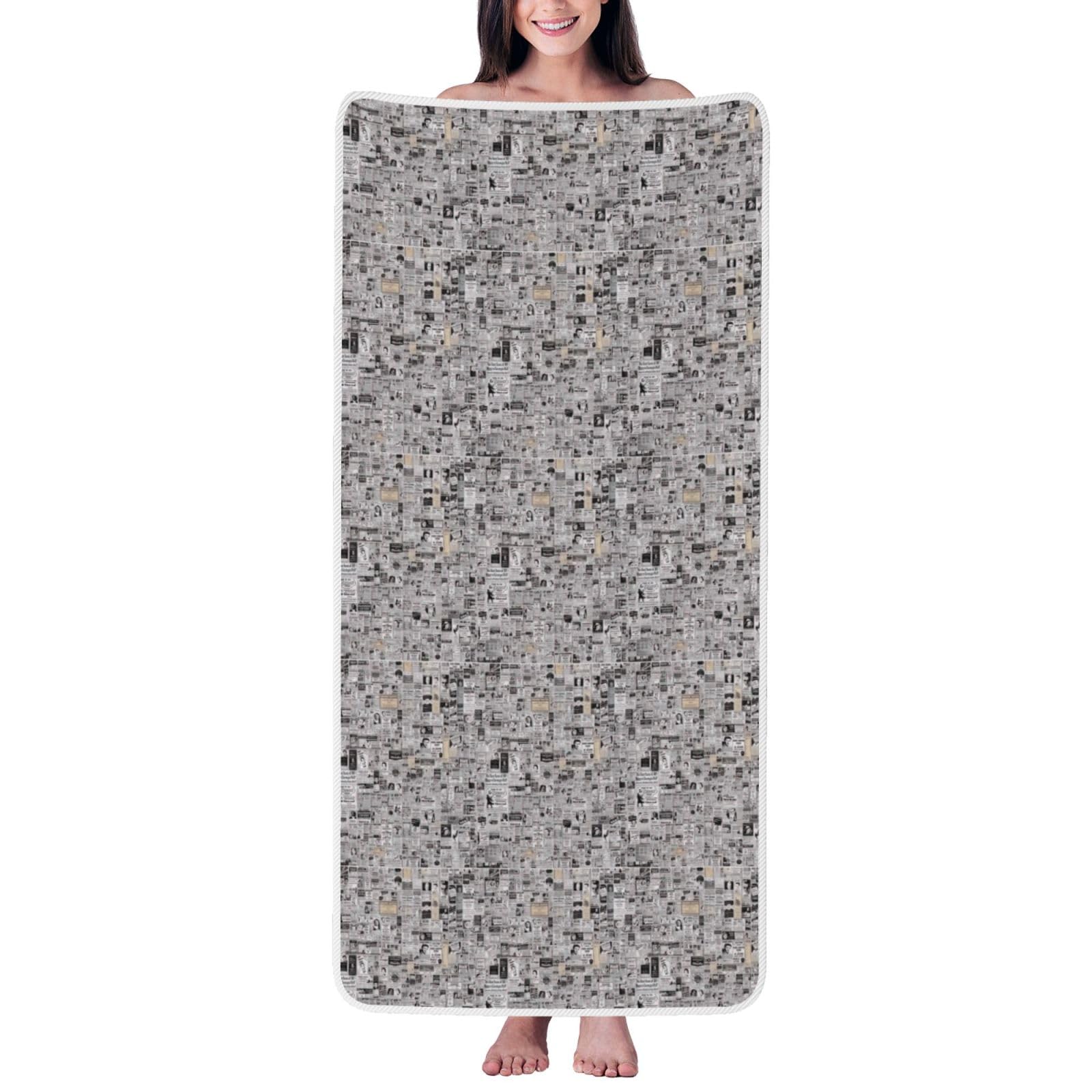 JBJGKHLP Newspaper Print Women Men Couples Coral Velvet Bath Towel Ultra-Soft For Home Bathroom Travel