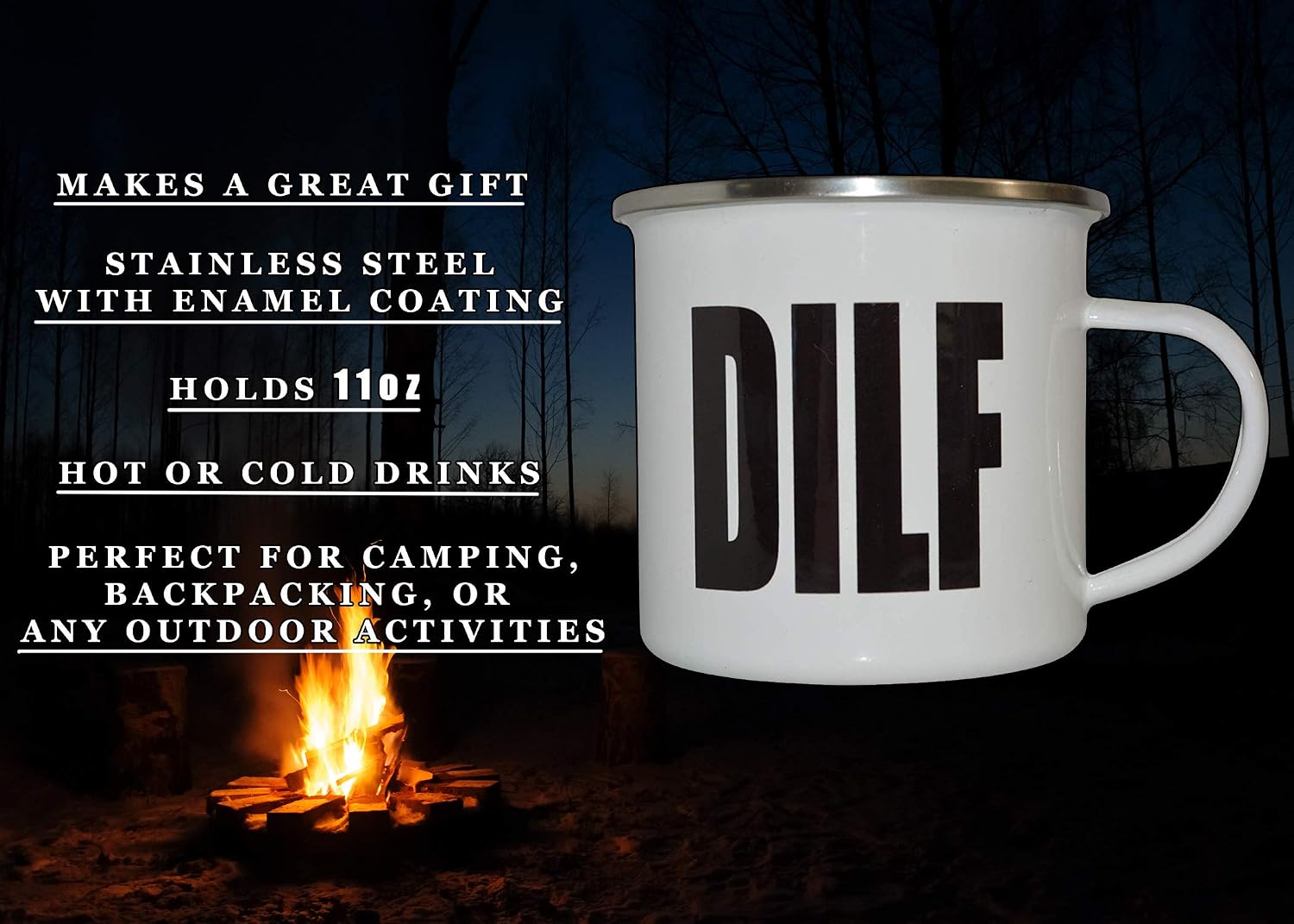 Lustige DILF Camping-Tasse Aus Emaille – 473 Ml, Schwarzes Design, Geschenk Für Vatertag