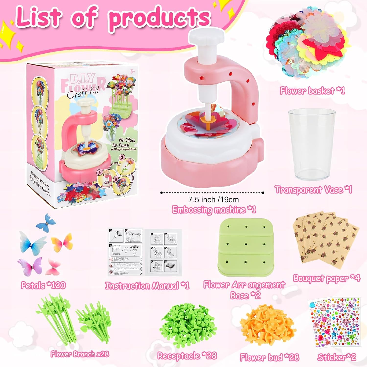 TOSUTO Kit Fabrication de Fleurs Tissu, Création Bouquet Fleurs, Jeux Educatif Enfant 3+ Ans - Rose