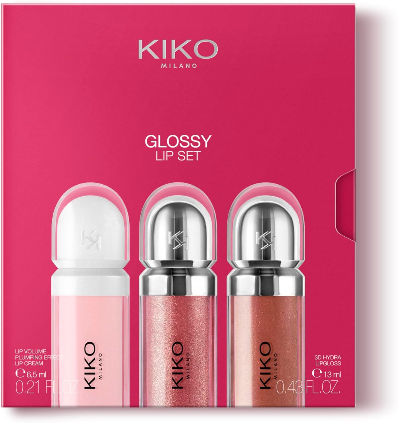 KIKO Milano Glossy Lip Set, Make-Upset: 2 Hydraterende Lipglosses En 1 Perfectionerende Lipcrème
