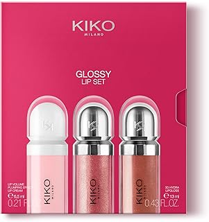 KIKO Milano Glossy Lip Set, Make-Up-Set: 2 Feuchtigkeitsspendende Lipglosse Und 1 Perfektionierende Lippencreme