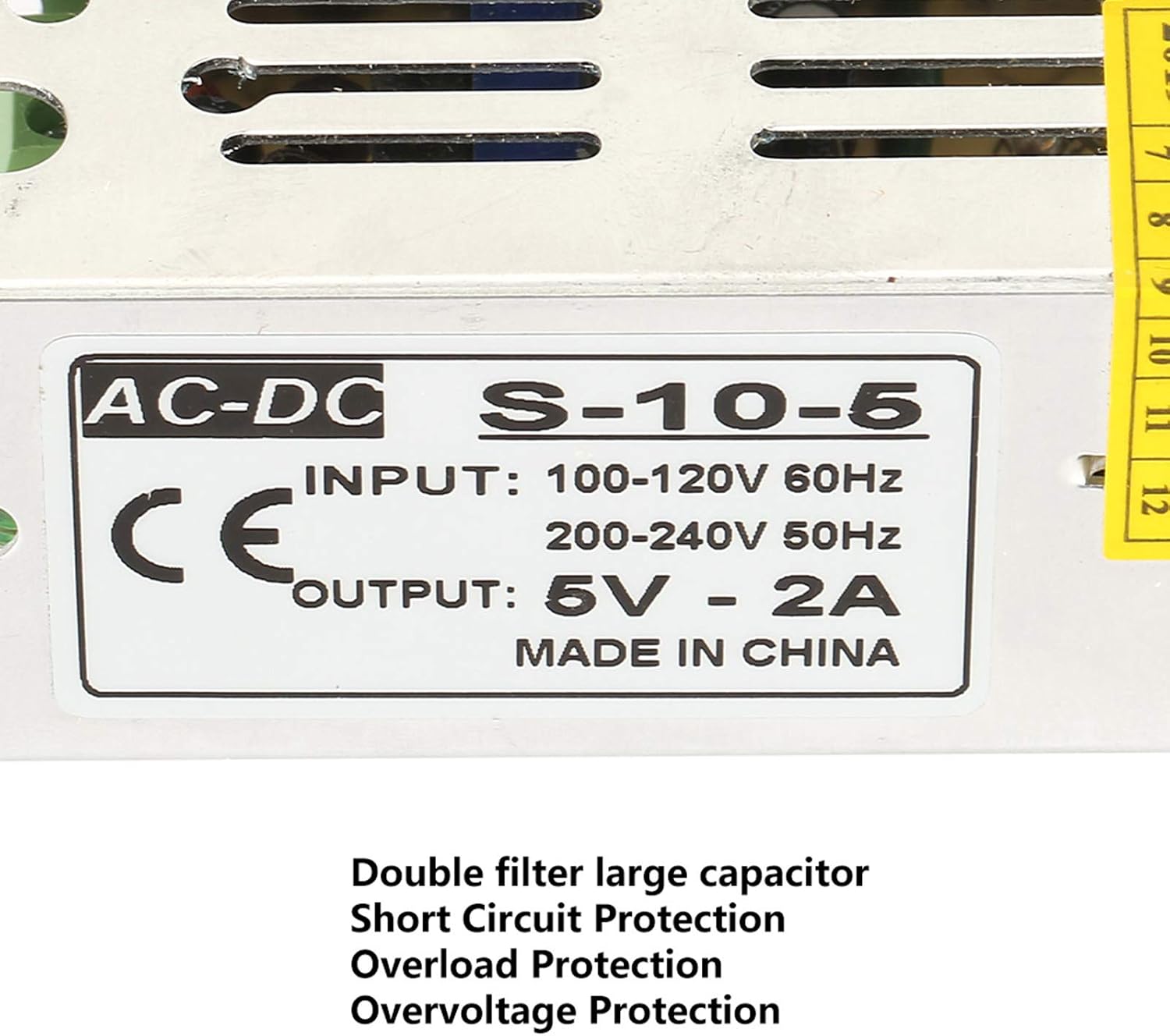 Close-up of protection features on the power supply