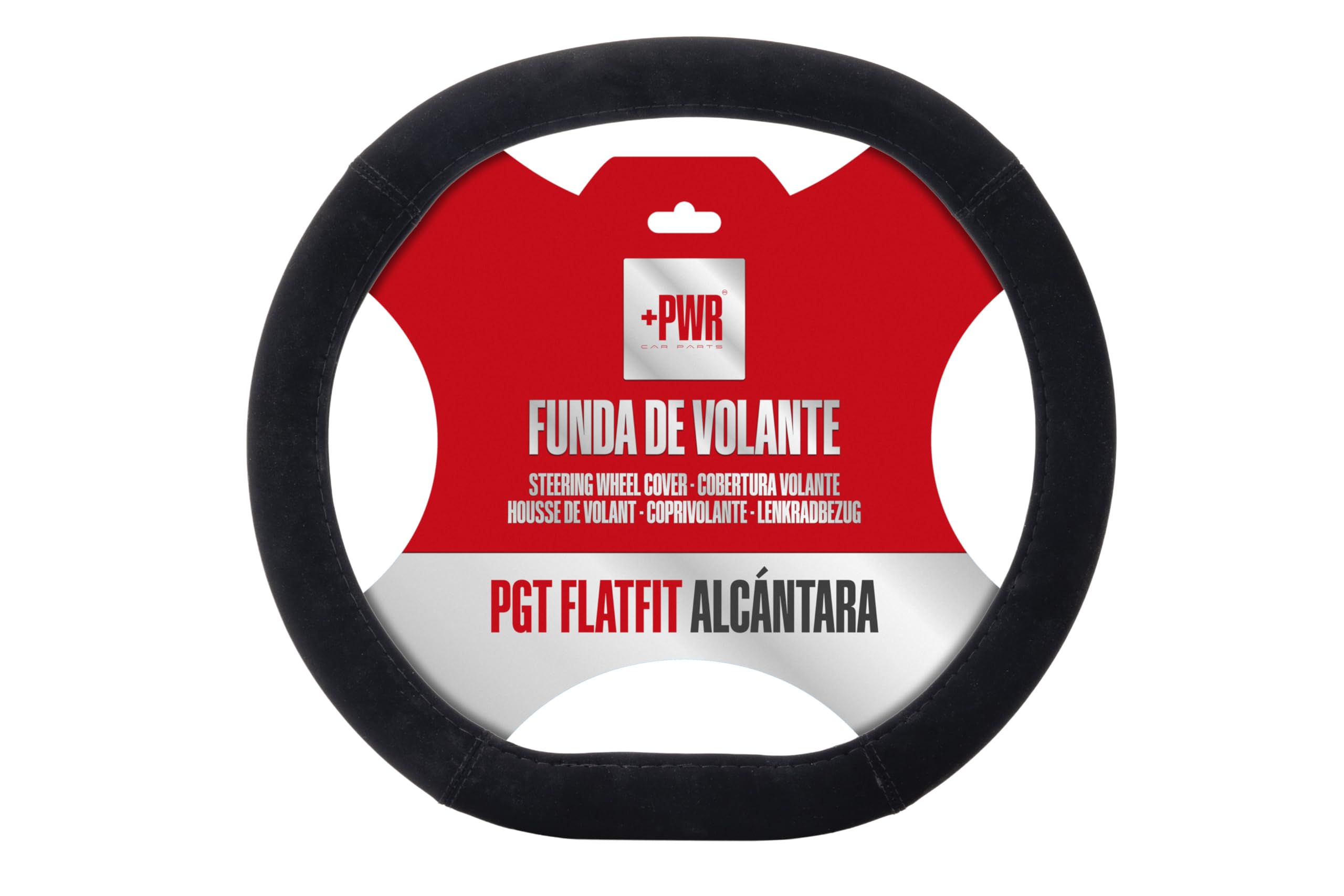 PGT FlatFit Alcantara Funda de Volante para Peugeot. Diseño para Volantes de Base Plana. Acabado Deportivo en Alcántara. Tacto Suave y Antideslizante. Medidas 36.5 x 33.5 cm