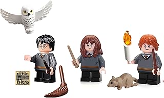 LEGO Harry Potter Minifigure Combo - Harry Potter, Hermione, Ron Weasley (with Wands & Display Stands)