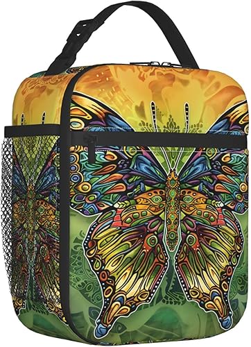Miniatura 2 de Lonchera de poliéster con mariposas para niños y adolescentes, bonita bolsa térmica reutilizable para mujeres adultas, bolsas enfriadoras con