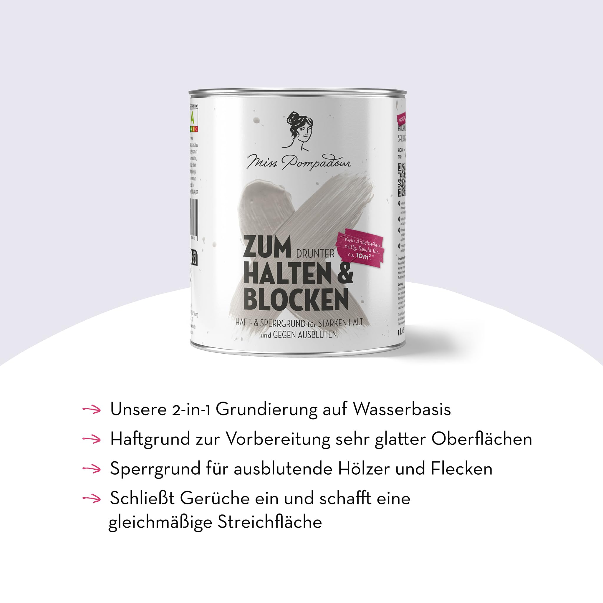 MissPompadour universelle Grundierung 1L weiß wasserbasiert schnelltrocknend Sperrgrund für Holz Haftgrund für Kunststoff Metall