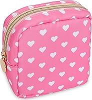 Vista 26 de izuzta Bolsa de maquillaje pequeña de nylon, linda bolsa preppy, bolsa con cremallera para cosméticos, Beige, Chico