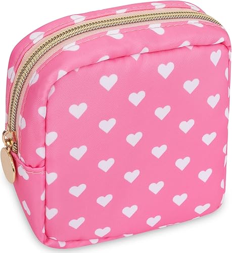 izuzta Nylon Lager Pequeño Slim Mini Maquillaje Bolsa Organizador, Rosado Heart, Mini, Viajes