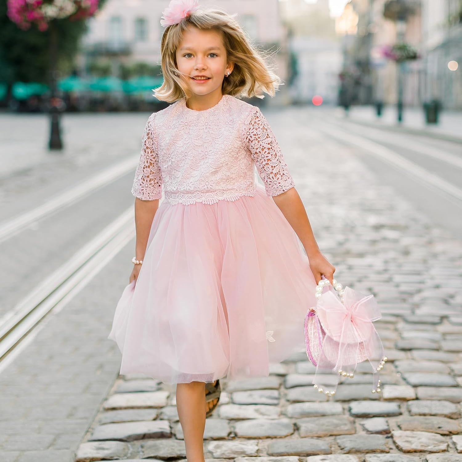 Cute Crossboby Purse with Bowknot Shoulder Bag for Little Girls, Girls Kids Fashion Handbags with Pearl Handle - Image 3