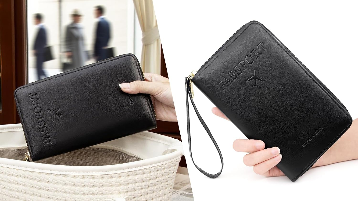 defway Passport Holder Travel Wallet - RFID Blocking Passport Holder Card Slots, PU Leather Travel Wallet Cover, Organizer for Documents Travel Essentials (Black)