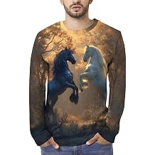 GLUDEAR Mens Horse Graphic Art Print T-Shirt Plus Size Long Sleeves Crewneck Pullover Tee Shirts