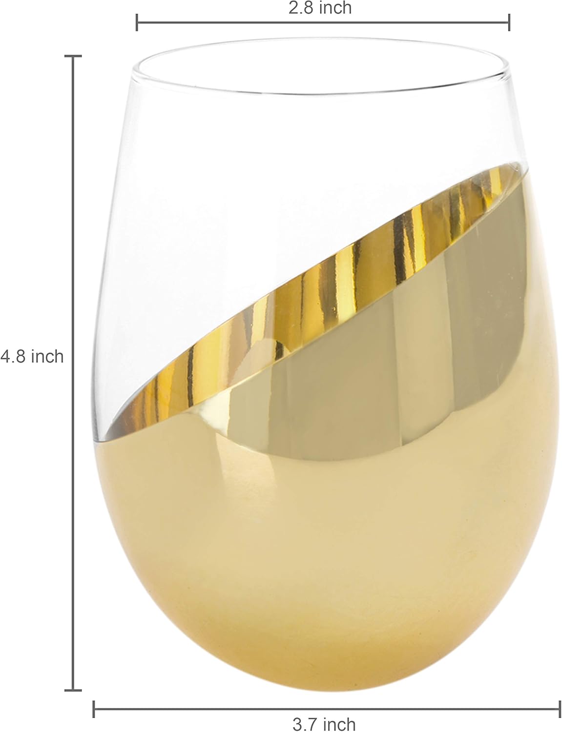 MyGift Luxury Stemless Wine Glasses Gift Set of 4 Modern Brass Accent Barware, Elegant Red Wine Glasses for Anniversary & Wedding Gifts