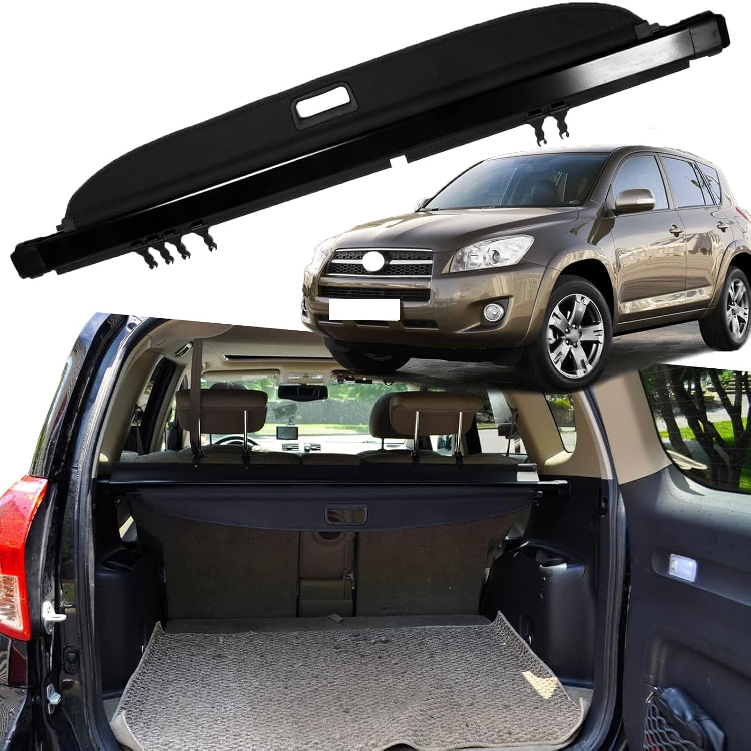 格納式カーゴカバー トヨタ RAV4 (2006-2012)用 全モデル ブラック 格納式トランクカバー インテリアアクセサリー 家