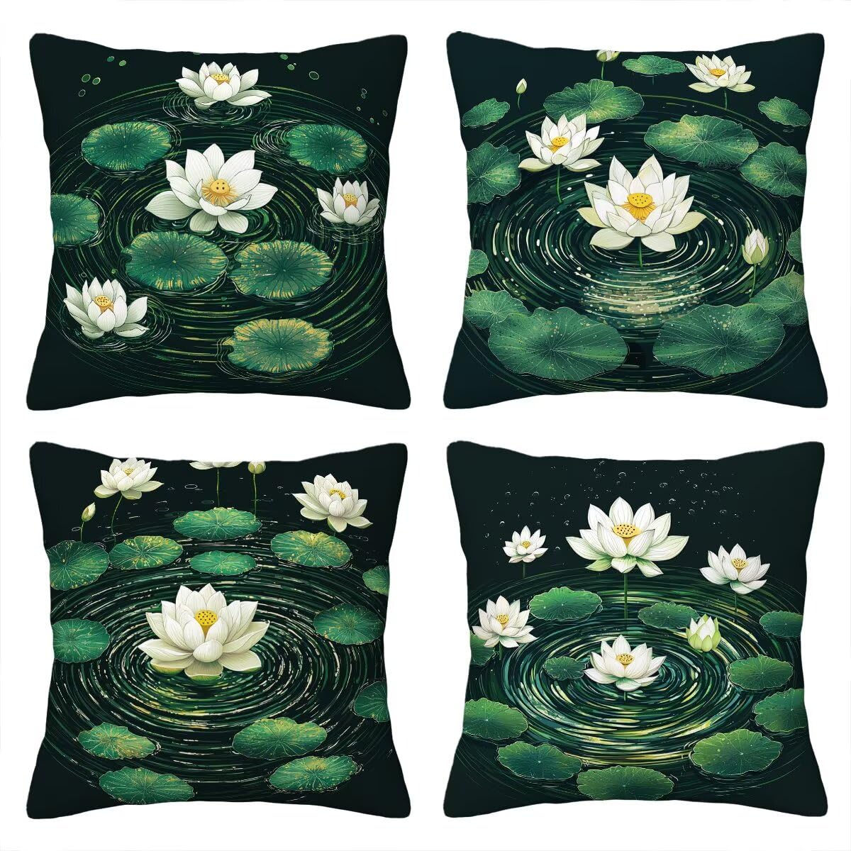 Housse de coussin 60x60 cm vert lot de 4 taies d oreiller imperméables à motif fleur F-53