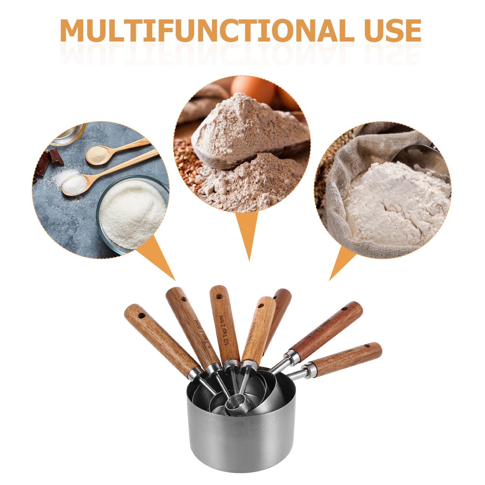 Artibetter Cuillères et Tasses à Mesurer Poignée en Bois Antidérapante Ensemble de 8 en Acier Inoxydable pour Professionnels Cuisine et Pâtisserie