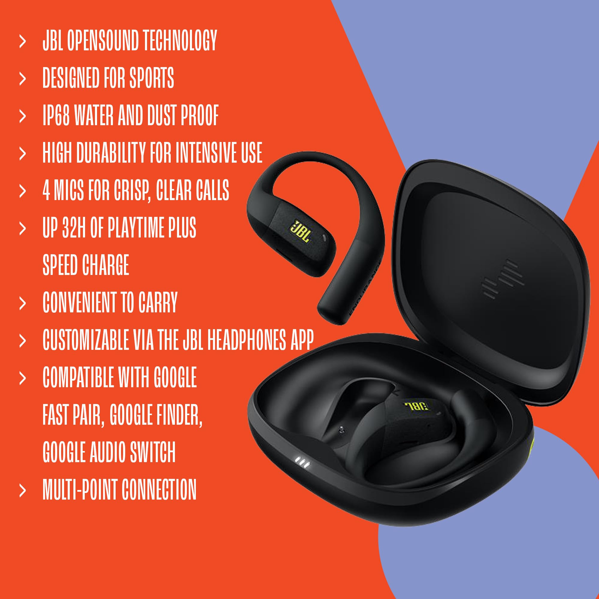 JBL Endurance Zone écouteurs Sportifs Ouverts sans Fil True Wireless, Conception Crochet d'oreille, JBL OpenSound, 32 h d'autonomie, étanches IP68, Google Finder, appli JBL Headphones, Blanc