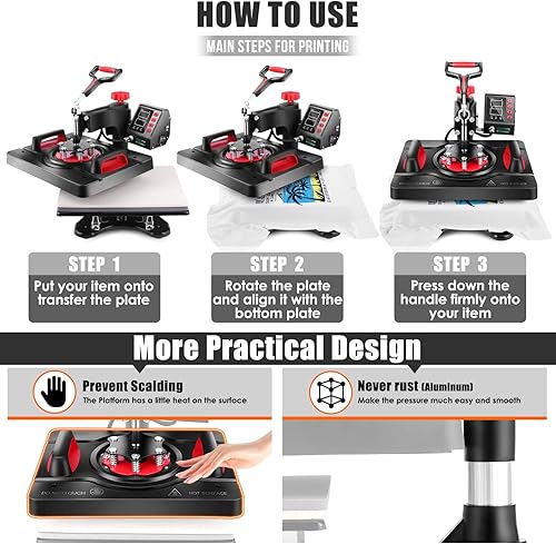 Miniatura 9 de AKEYDIY Máquina de prensa de calor 8 en 1 máquina de sublimación profesional de 12 x 15 pulgadas impresión de camisa de transferencia de calor