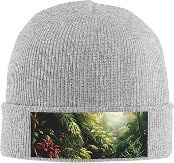 Tropical Rainforest -Classic Beanie for Men and Women Winter Knit Hat Warm Thick Double Layer Slouchy Ultra-Soft Hats-Black
