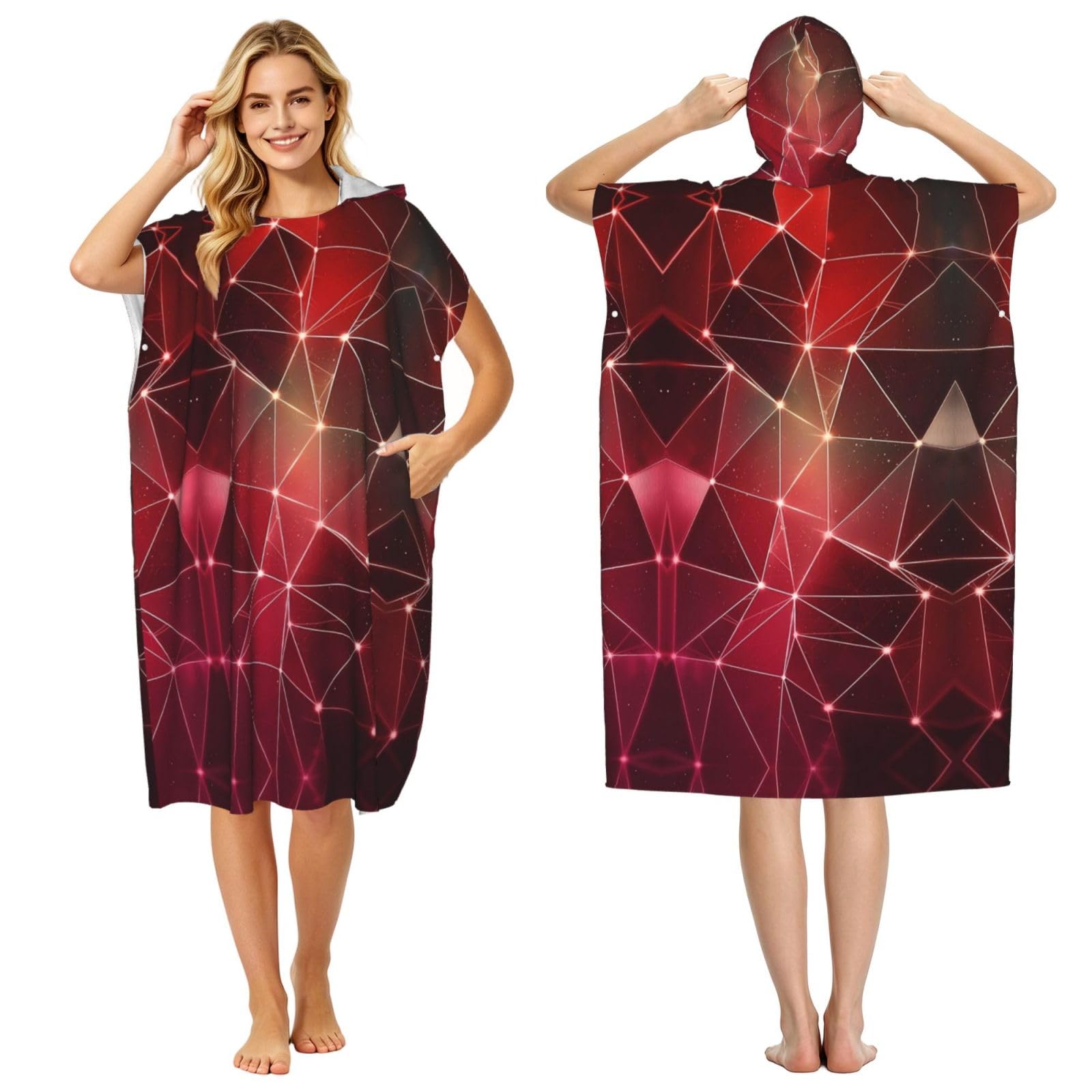 Peignoir à capuche galaxie rouge, poncho de plage adulte séchage rapide